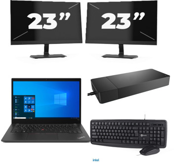 Lenovo ThinkPad T14s - Intel Core i7-10e Generatie - 14 inch - 32GB RAM - 256GB SSD - Windows 11 Home + 2x 23 inch Monitor