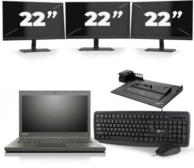 Lenovo ThinkPad T440 - Intel Core i5-4e Generatie - 14 inch - 8GB RAM - 240GB SSD - Windows 11 + 3x 22 inch Monitor