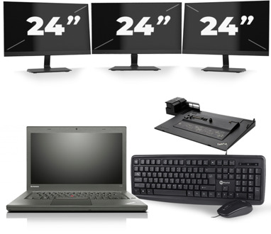 Lenovo ThinkPad T440 - Intel Core i5-4e Generatie - 14 inch - 8GB RAM - 240GB SSD - Windows 11 + 3x 24 inch Monitor