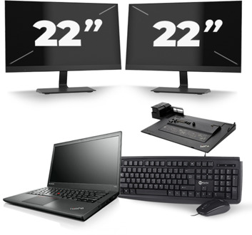 Lenovo ThinkPad T440s - Intel Core i5-4e Generatie - 14 inch - 8GB RAM - 240GB SSD - Windows 11 + 2x 22 inch Monitor