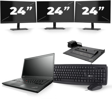 Lenovo ThinkPad T440s - Intel Core i5-4e Generatie - 14 inch - 8GB RAM - 240GB SSD - Windows 11 + 3x 24 inch Monitor