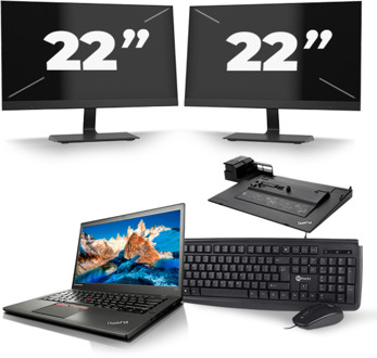 Lenovo ThinkPad T450s - Intel Core i7-5e Generatie - 14 inch - 8GB RAM - 240GB SSD - Windows 11 + 2x 22 inch Monitor