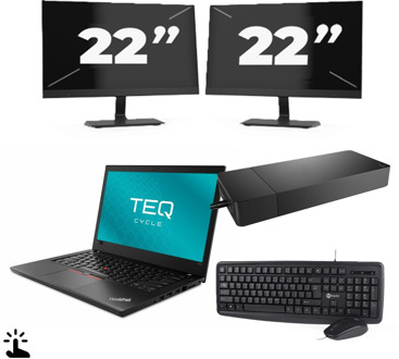 Lenovo ThinkPad T480 - Intel Core i3-8e Generatie - 14 inch - Touch - 8GB RAM - 256GB SSD - Windows 11 + 2x 22 inch Monitor