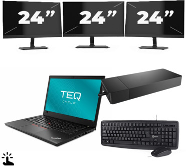 Lenovo ThinkPad T480 - Intel Core i3-8e Generatie - 14 inch - Touch - 8GB RAM - 256GB SSD - Windows 11 + 3x 24 inch Monitor