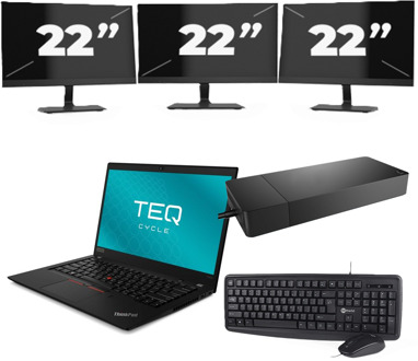 Lenovo ThinkPad T490s - Intel Core i5-8e Generatie - 14 inch - 16GB RAM - 256GB SSD - Windows 11 Home + 3x 22 inch Monitor Zwart - small