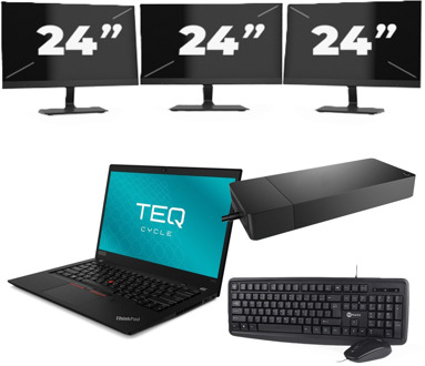 Lenovo ThinkPad T490s - Intel Core i5-8e Generatie - 14 inch - 16GB RAM - 256GB SSD - Windows 11 Home + 3x 24 inch Monitor Zwart - small