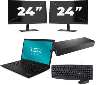 Lenovo ThinkPad T490s - Intel Core i5-8e Generatie - 14 inch - 8GB RAM - 256GB SSD - Windows 11 Home + 2x 24 inch Monitor