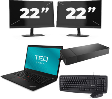 Lenovo ThinkPad T490s - Intel Core i7-8e Generatie - 14 inch - 16GB RAM - 256GB SSD - Windows 11 Home + 2x 22 inch Monitor