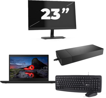 Lenovo ThinkPad T495 - AMD Ryzen 5 PRO 3500U - 14 inch - 16GB RAM - 256GB SSD - Windows 11 Home + 1x 23 inch Monitor Zwart - small