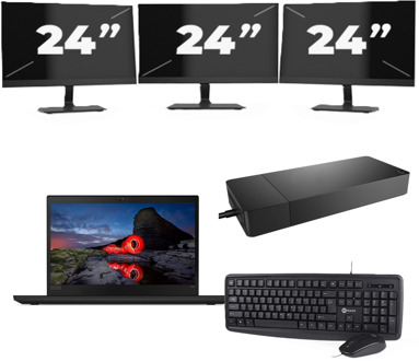 Lenovo ThinkPad T495 - AMD Ryzen 5 PRO 3500U - 14 inch - 16GB RAM - 256GB SSD - Windows 11 Home + 3x 24 inch Monitor Zwart - small