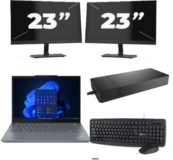 Lenovo ThinkPad X13 - AMD Ryzen 3 PRO 4450U - 13 inch - 8GB RAM - 256GB SSD - Windows 11 Home + 2x 23 inch Monitor Zwart - small