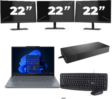 Lenovo ThinkPad X13 - Intel Core i5-10e Generatie - 13 inch - 8GB RAM - 256GB SSD - Windows 11 + 3x 22 inch Monitor - small