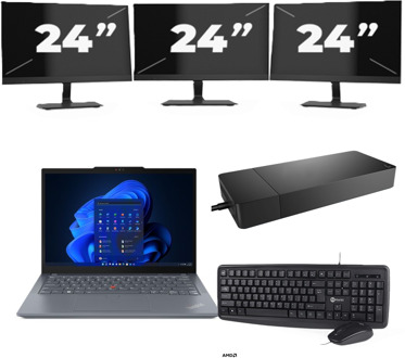 Lenovo ThinkPad X13 - Intel Core i7-10e Generatie - 13 inch - 16GB RAM - 256GB SSD - Windows 11 Home + 3x 24 inch Monitor