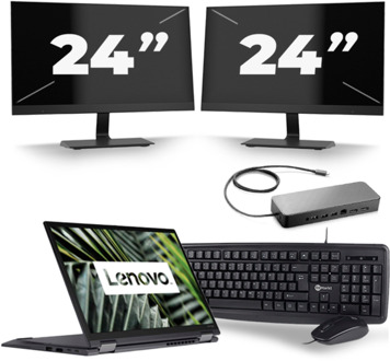 Lenovo ThinkPad X13 Yoga G1 - Intel Core i5-10e Generatie - 13 inch - Touch - 16GB RAM - 256GB SSD - Windows 11 Home + 2x 24 inch Monitor Zwart - small