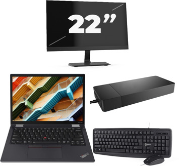 Lenovo ThinkPad X13 Yoga Gen 2 - Intel Core i5-11e Generatie - 13 inch - 16GB RAM - 256GB SSD - Windows 11 Home + 1x 22 inch Monitor