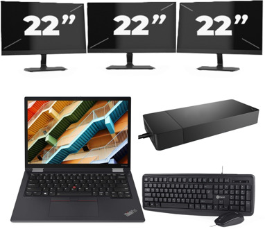 Lenovo ThinkPad X13 Yoga Gen 2 - Intel Core i5-11e Generatie - 13 inch - 16GB RAM - 256GB SSD - Windows 11 Home + 3x 22 inch Monitor - small