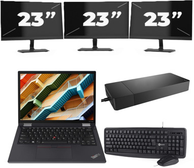 Lenovo ThinkPad X13 Yoga Gen 2 - Intel Core i5-11e Generatie - 13 inch - 16GB RAM - 256GB SSD - Windows 11 Home + 3x 23 inch Monitor