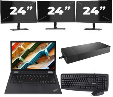 Lenovo ThinkPad X13 Yoga Gen 2 - Intel Core i5-11e Generatie - 13 inch - 16GB RAM - 256GB SSD - Windows 11 Home + 3x 24 inch Monitor - small