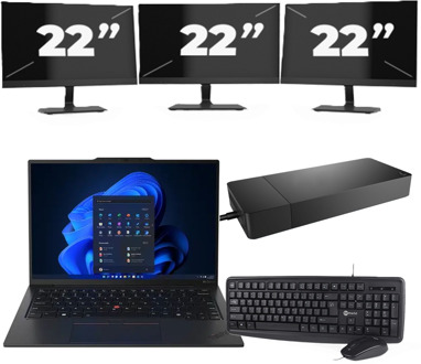 Lenovo ThinkPad X1C - Intel Core i5-6e Generatie - 14 inch - 8GB RAM - 256GB SSD - Windows 11 Home + 3x 22 inch Monitor