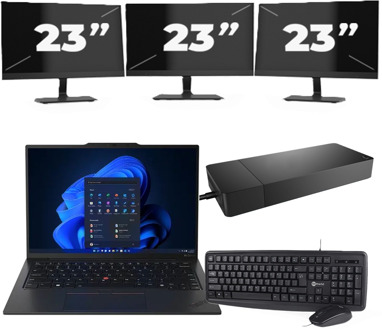 Lenovo ThinkPad X1C - Intel Core i5-6e Generatie - 14 inch - 8GB RAM - 256GB SSD - Windows 11 Home + 3x 23 inch Monitor