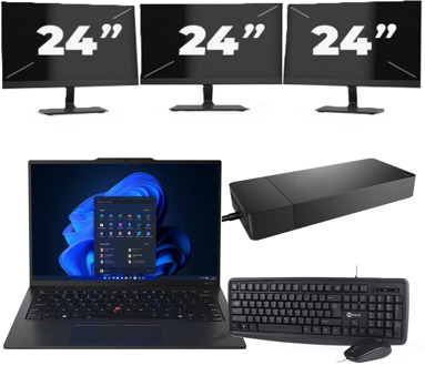 Lenovo ThinkPad X1C - Intel Core i5-6e Generatie - 14 inch - 8GB RAM - 256GB SSD - Windows 11 Home + 3x 24 inch Monitor