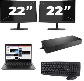 Lenovo ThinkPad X395 - AMD Ryzen 5 PRO 3500U - 13 inch - 8GB RAM - 256GB SSD - Windows 11 Home + 2x 22 inch Monitor Zwart - small