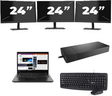 Lenovo ThinkPad X395 - AMD Ryzen 5 PRO 3500U - 13 inch - 8GB RAM - 256GB SSD - Windows 11 Home + 3x 24 inch Monitor Zwart - small