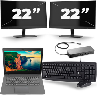 Lenovo V330-14IKB - Intel Core i5-8e Generatie - 14 inch - 16GB RAM - 256GB SSD - Windows 11 + 2x 22 inch Monitor