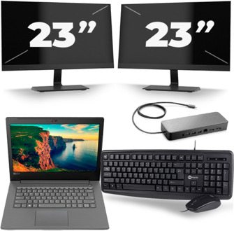 Lenovo V330-14IKB - Intel Core i5-8e Generatie - 14 inch - 16GB RAM - 256GB SSD - Windows 11 + 2x 23 inch Monitor