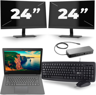 Lenovo V330-14IKB - Intel Core i5-8e Generatie - 14 inch - 16GB RAM - 256GB SSD - Windows 11 + 2x 24 inch Monitor