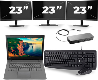 Lenovo V330-14IKB - Intel Core i5-8e Generatie - 14 inch - 16GB RAM - 256GB SSD - Windows 11 + 3x 23 inch Monitor