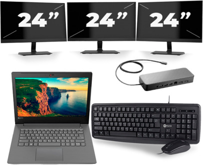 Lenovo V330-14IKB - Intel Core i5-8e Generatie - 14 inch - 16GB RAM - 256GB SSD - Windows 11 + 3x 24 inch Monitor