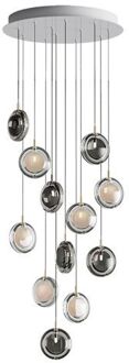 Lens 12 pcs Hanglamp - 6x Gerookt 6x Wit glas Grijs