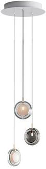 Lens 3 pcs Hanglamp - 2x Wit 1x Gerookt glas Grijs
