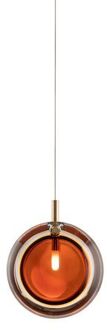 Lens Single Hanglamp - Amber glas - Geborsteld goud Oranje