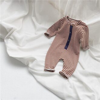Lente Baby Jongens Meisjes Katoen Lange Mouwen Gestreepte Rompertjes Baby Casual Jumpsuits Outwears koffie / 3M
