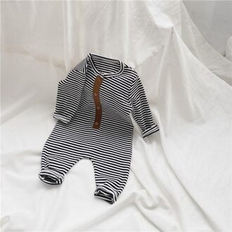 Lente Baby Jongens Meisjes Katoen Lange Mouwen Gestreepte Rompertjes Baby Casual Jumpsuits Outwears zwart / 12m