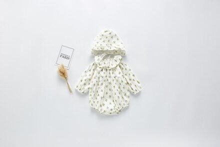 Lente Baby Kids Leuke Print Rompertjes Met Hoeden Meisjes Zoete Lange Mouw Baby Peuter Candy Kleur Kleding Beige