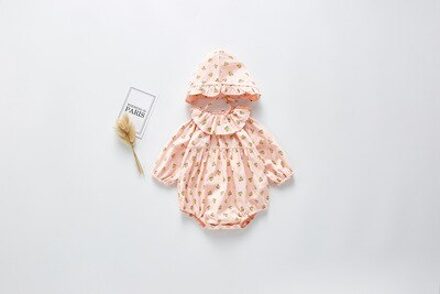 Lente Baby Kids Leuke Print Rompertjes Met Hoeden Meisjes Zoete Lange Mouw Baby Peuter Candy Kleur Kleding Roze