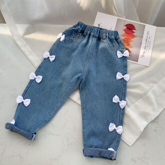 Lente Baby Meisjes Bowknots Denim Broek Koreaanse Stijl Kids Casual Zoete Jeans Kinderen Losse Broek 3T
