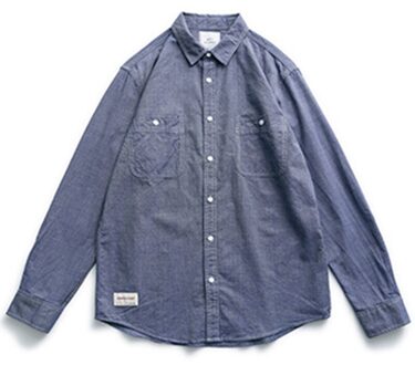 Lente Effen Kleur Casual Shirt Heren Outdoor Camping Trekking Klimmen Wandelen Arbeid Cargo Lange Mouwen Jas Katoen Losse Top blauw / L