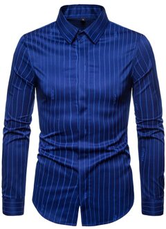 Lente en Herfst mannen Shirt mannen Casual Engeland Trend Streep Grote Maat Stretch Shirt Lange Mouwen Slanke mens Shirt marine / XL