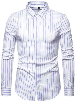 Lente en Herfst mannen Shirt mannen Casual Engeland Trend Streep Grote Maat Stretch Shirt Lange Mouwen Slanke mens Shirt wit / M