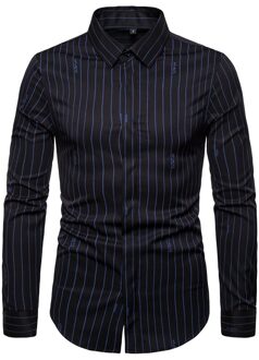 Lente en Herfst mannen Shirt mannen Casual Engeland Trend Streep Grote Maat Stretch Shirt Lange Mouwen Slanke mens Shirt zwart / L