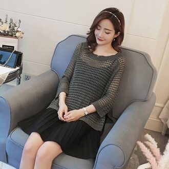 Lente En Herfst Zwangere Vrouwen Borstvoeding Kleding Set Lange Mouwen Hollow Out Trui + Rits Verpleging Zonnejurk