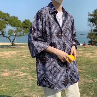 Lente En Zomer Knappe Cashew Bloem Zwart Shirt Mannen Korte Mouw Losse Netto Rode Dunne Casual Shirt Harajuku Streetwear