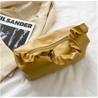 Lente En Zomer Retro Geplooide Clutch Pure Kleur Dames Mini Mode Wilde Alledaagse Onderarm Schoudertas geel