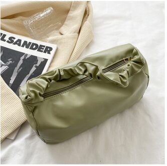 Lente En Zomer Retro Geplooide Clutch Pure Kleur Dames Mini Mode Wilde Alledaagse Onderarm Schoudertas groen