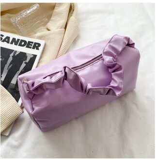 Lente En Zomer Retro Geplooide Clutch Pure Kleur Dames Mini Mode Wilde Alledaagse Onderarm Schoudertas paars