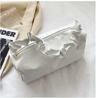 Lente En Zomer Retro Geplooide Clutch Pure Kleur Dames Mini Mode Wilde Alledaagse Onderarm Schoudertas wit